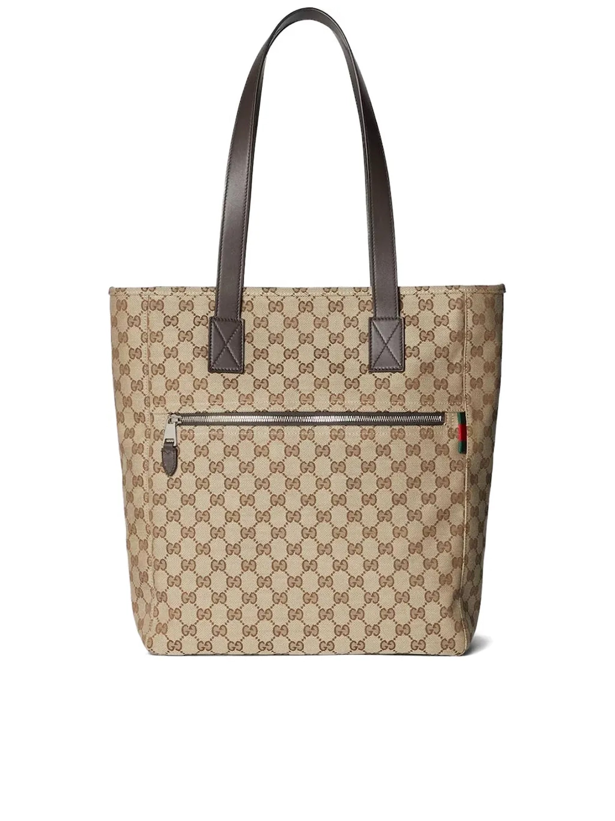 Beige Monogram Canvas Web Accent Tote