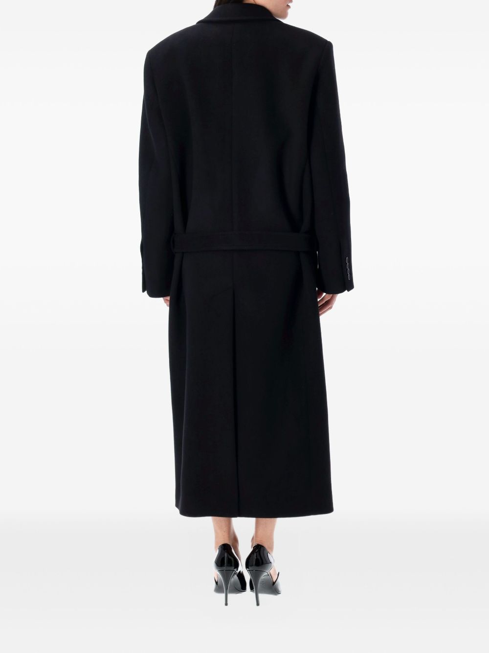 Long Single-Breasted Black Twill Coat