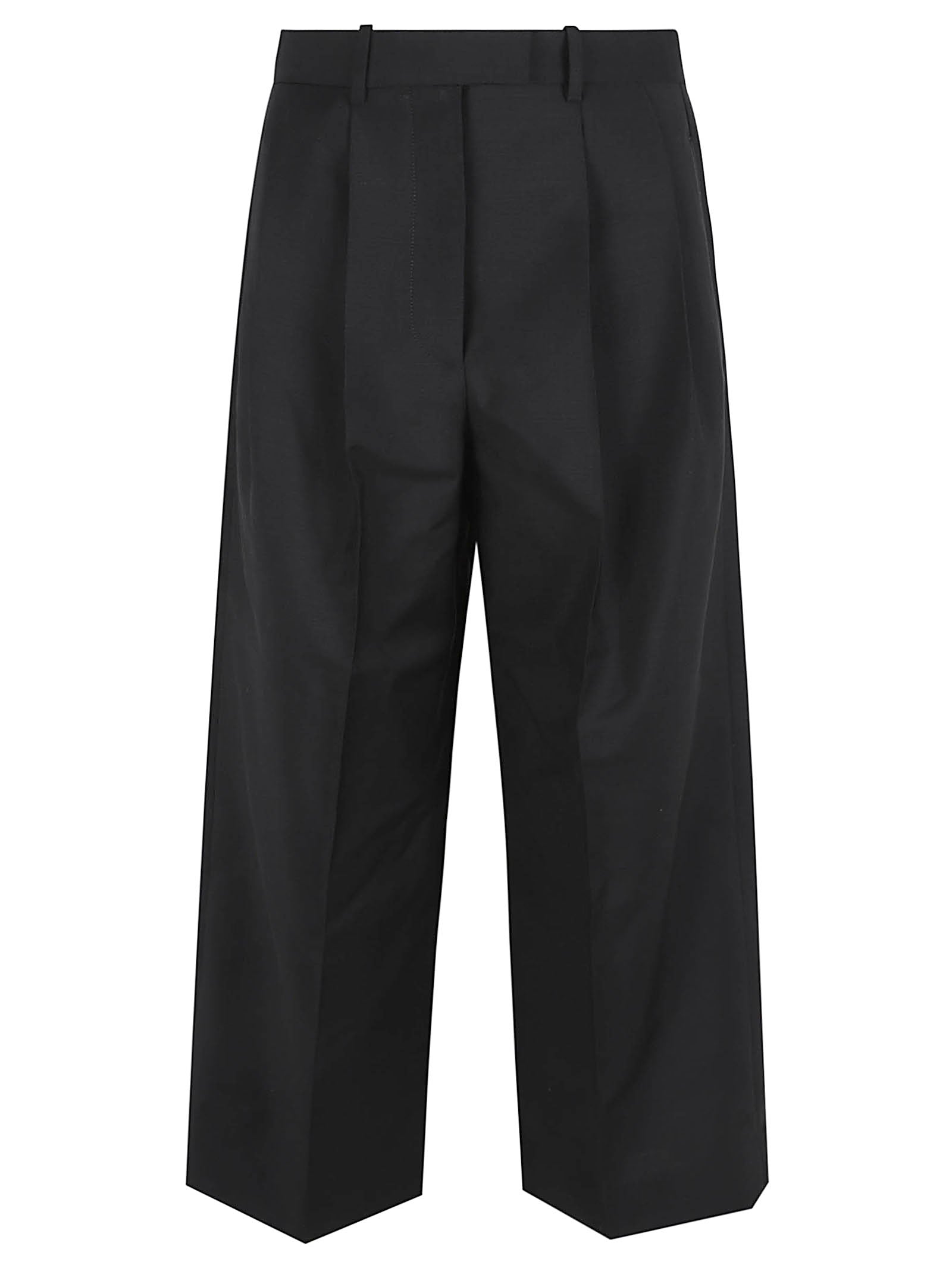 Double-Pleat Black Trousers in Wool and Mohair Blend