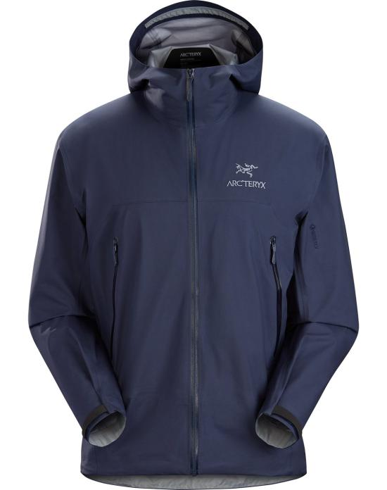Blue Minimalist Jacket With Hood And Zippered Pockets