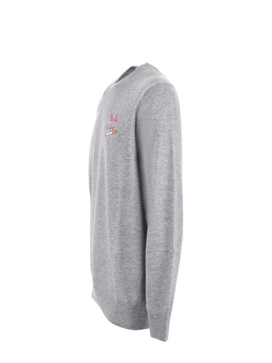 Grey Crewneck Sweater with Cigarette Print