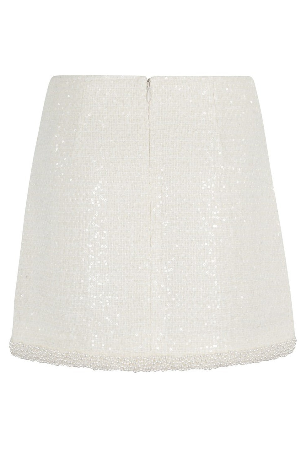 Cream Boucle Pearl Trim Mini Skirt