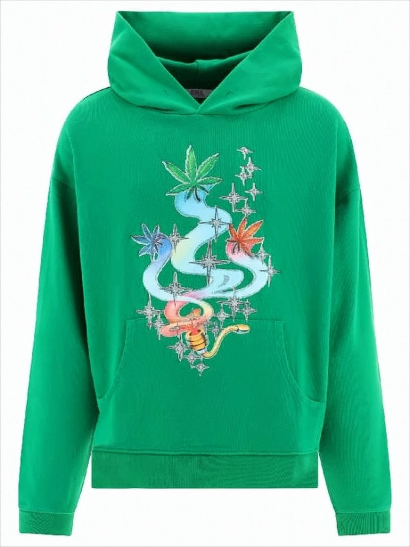 Green Hoodie with Graphic Leaf Design
