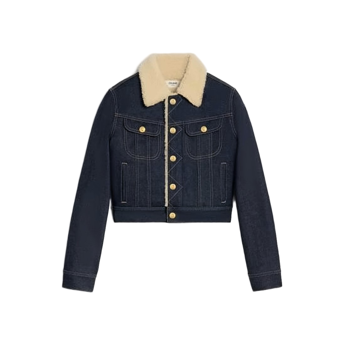Cropped Denim Jacket with Shearling Collar