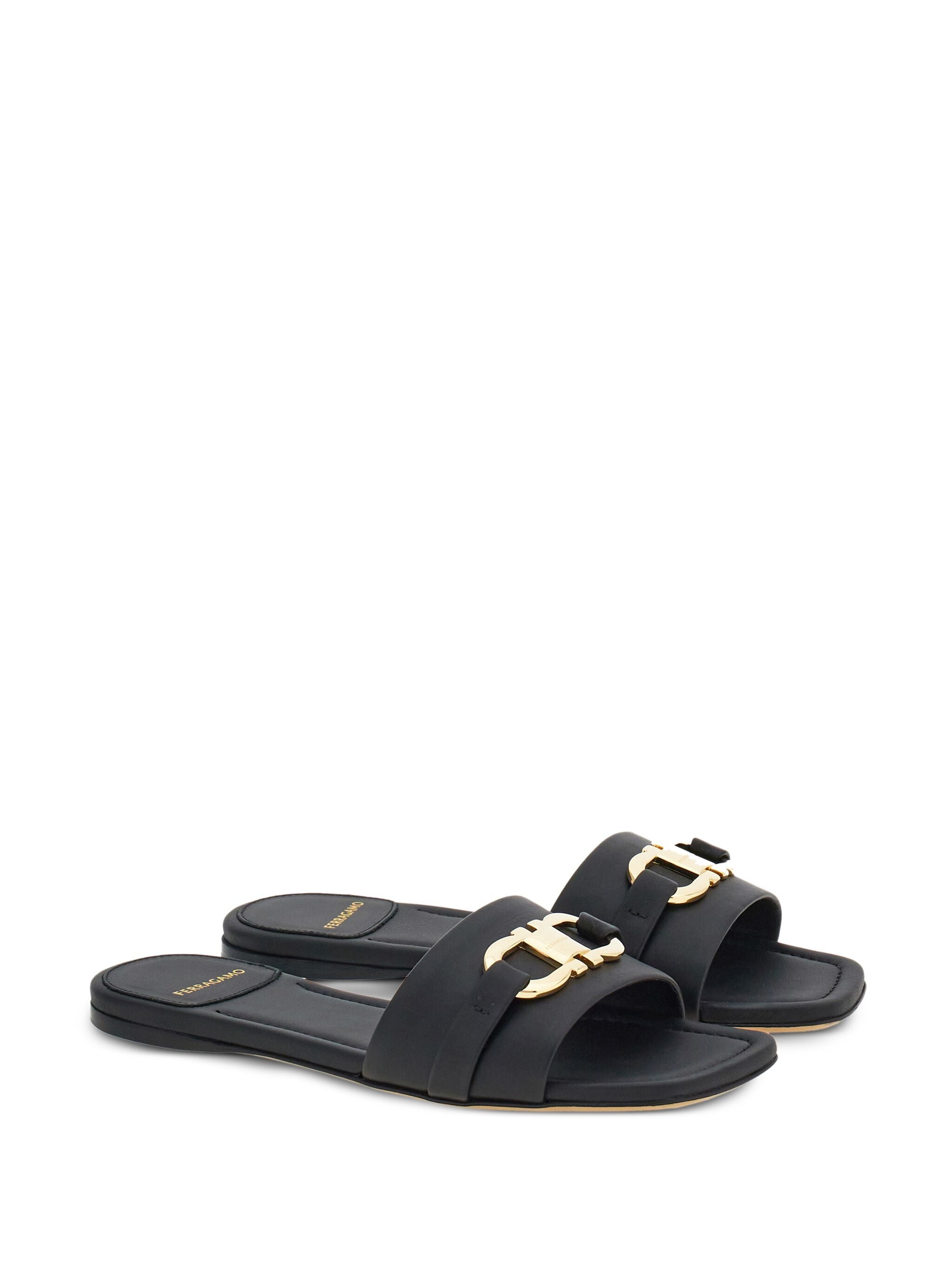 Black Leah Gancini Ornament Leather Sandals