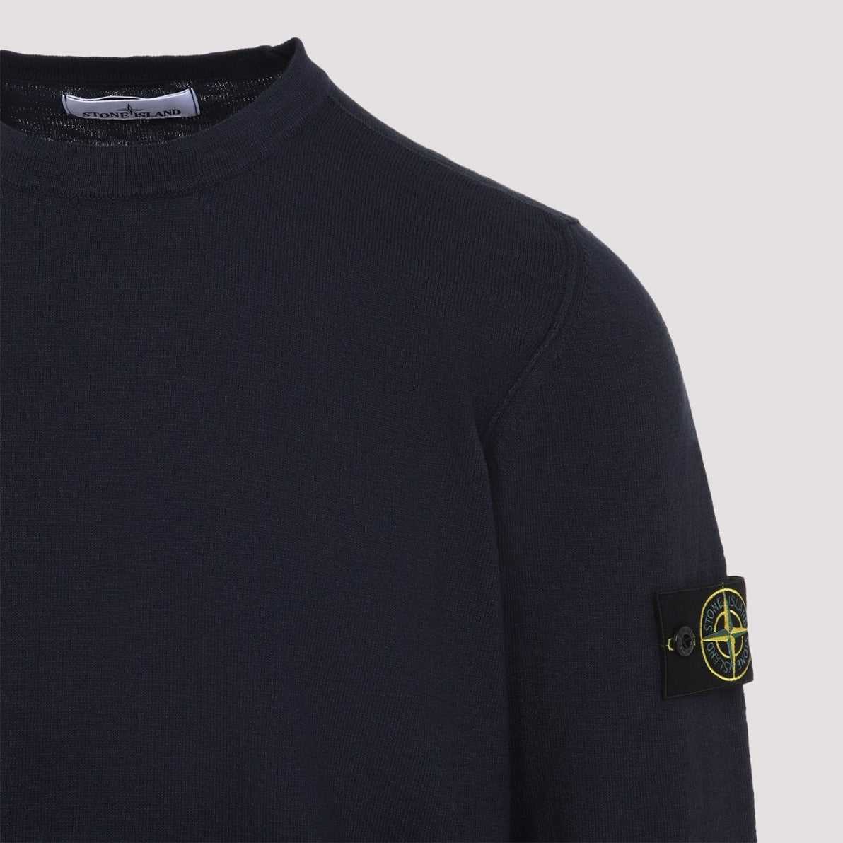 Blue Crew Neck Sweater With Logo Patch