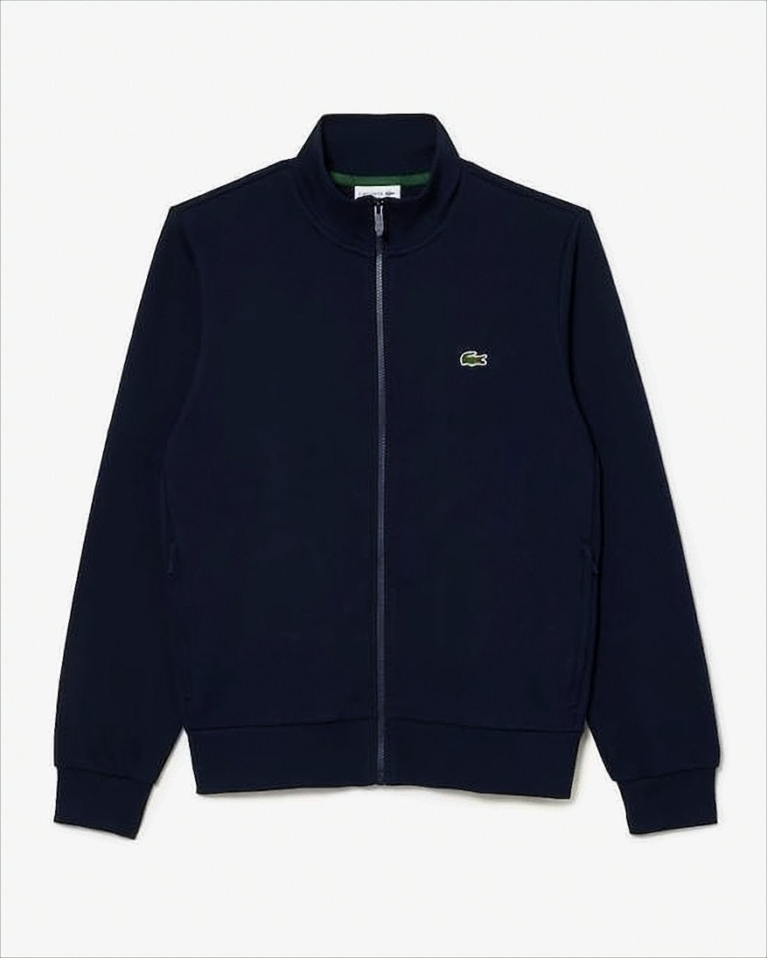 Black Zip-Up Hooded Sweatshirt with High Collar