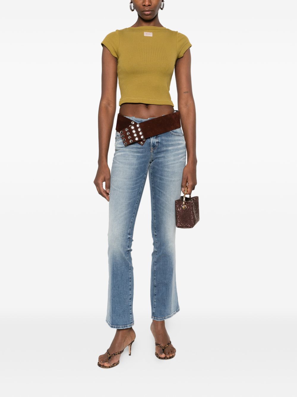 Faded Blue Denim Jeans with Flared Silhouette