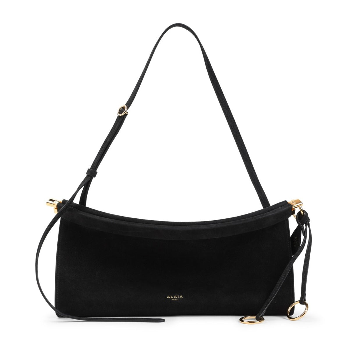 Curved Black Nabuk Calf Leather Shoulder Bag