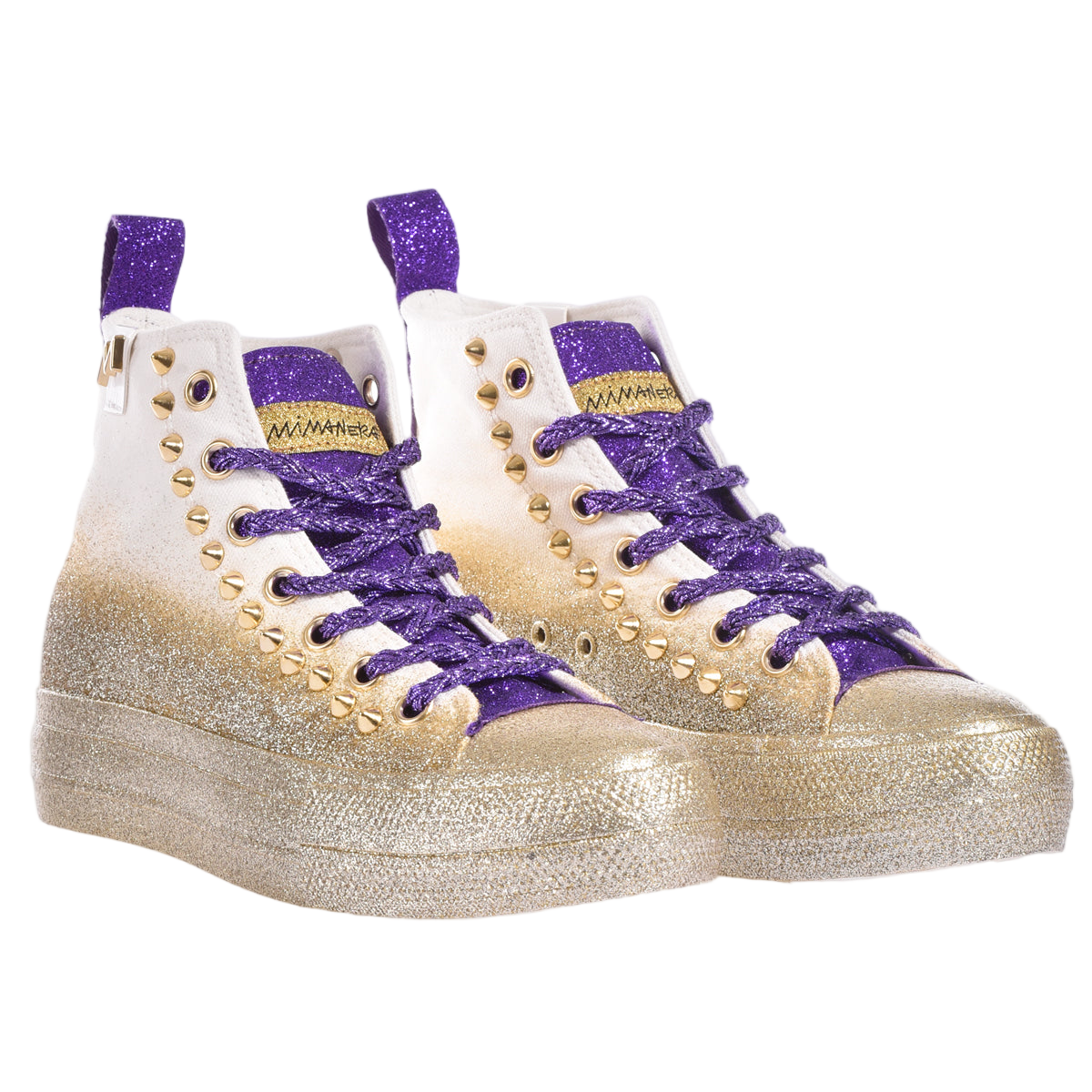 Handmade Golden Glitter High-Top Platform Sneakers