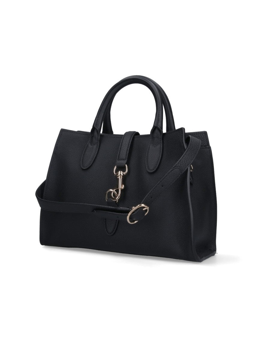 Black Pebbled Leather Medium Tote Bag