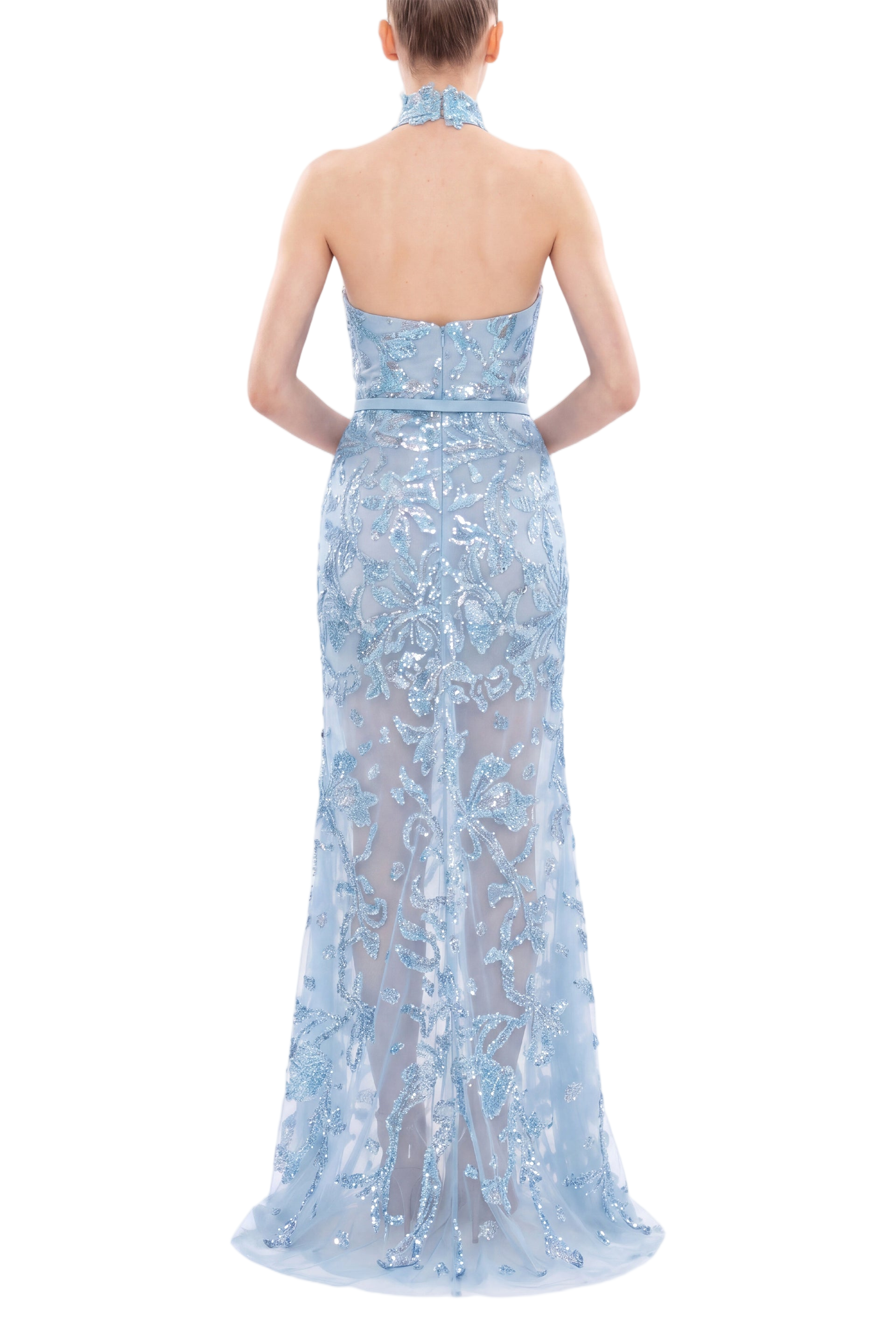 Halter Neck Embroidered Tulle Dress