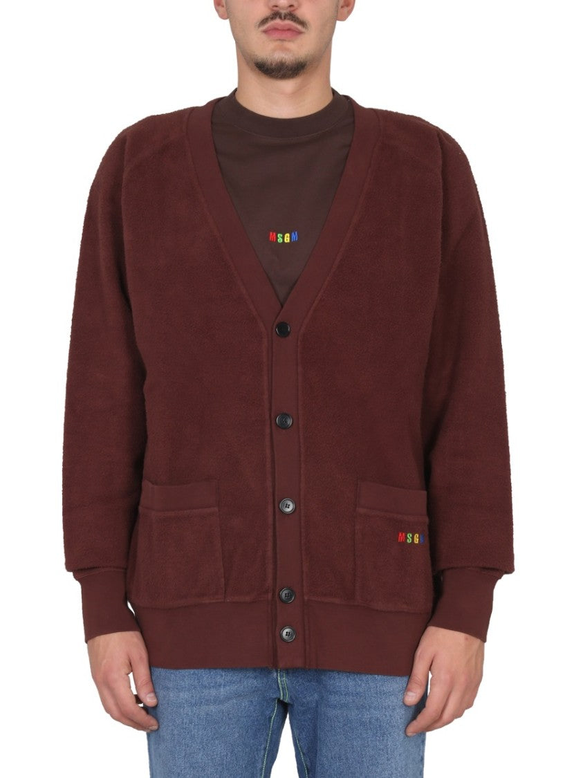 V-Neck Cardigan With Embroidered Logo Detail