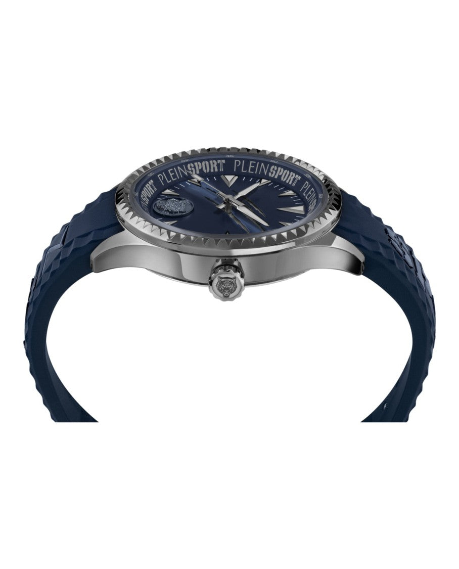 Blue Silicone Quartz Watch With Gunmetal Case