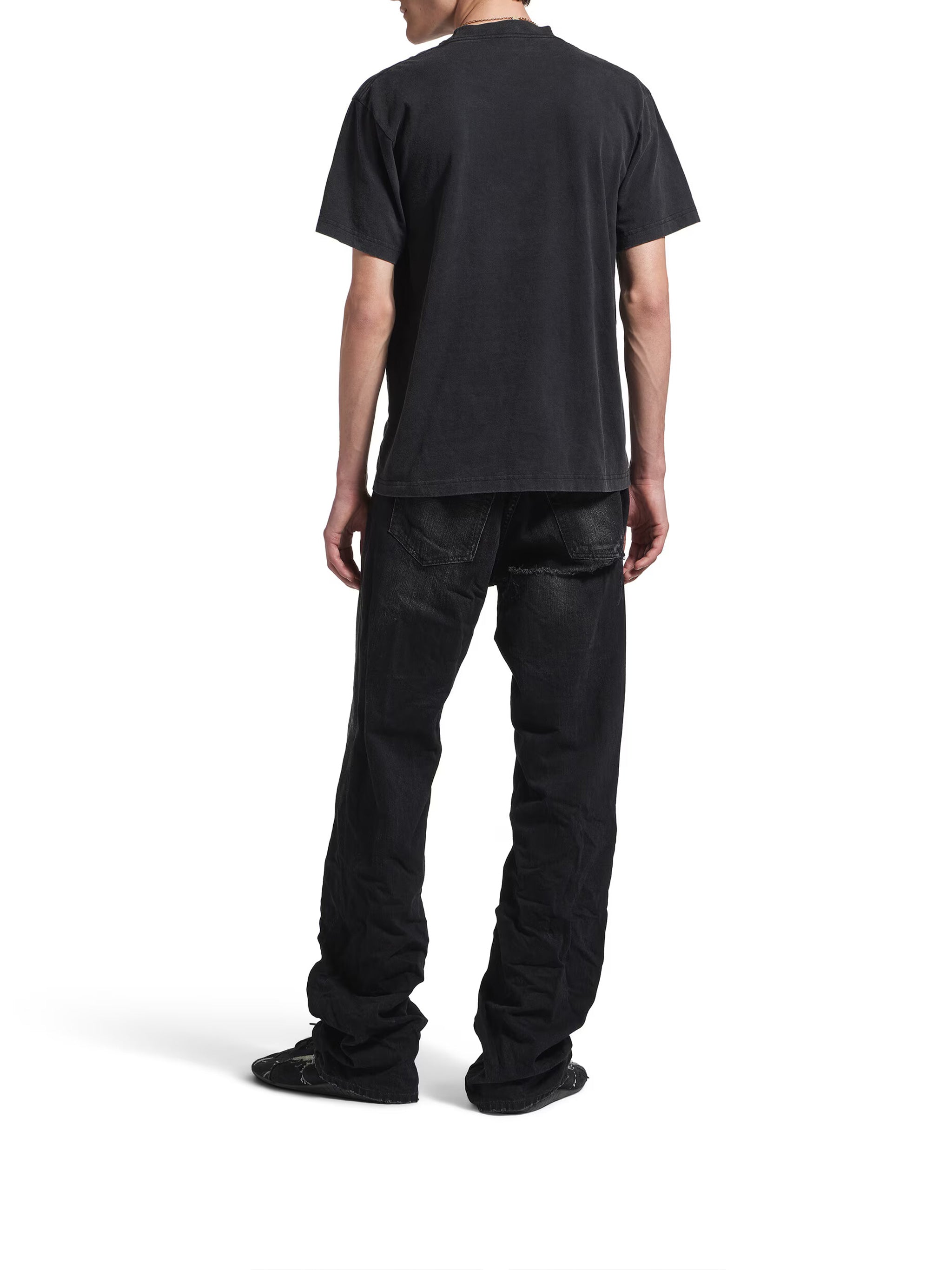 Washed Black Standard Distressed Cotton T-Shirt