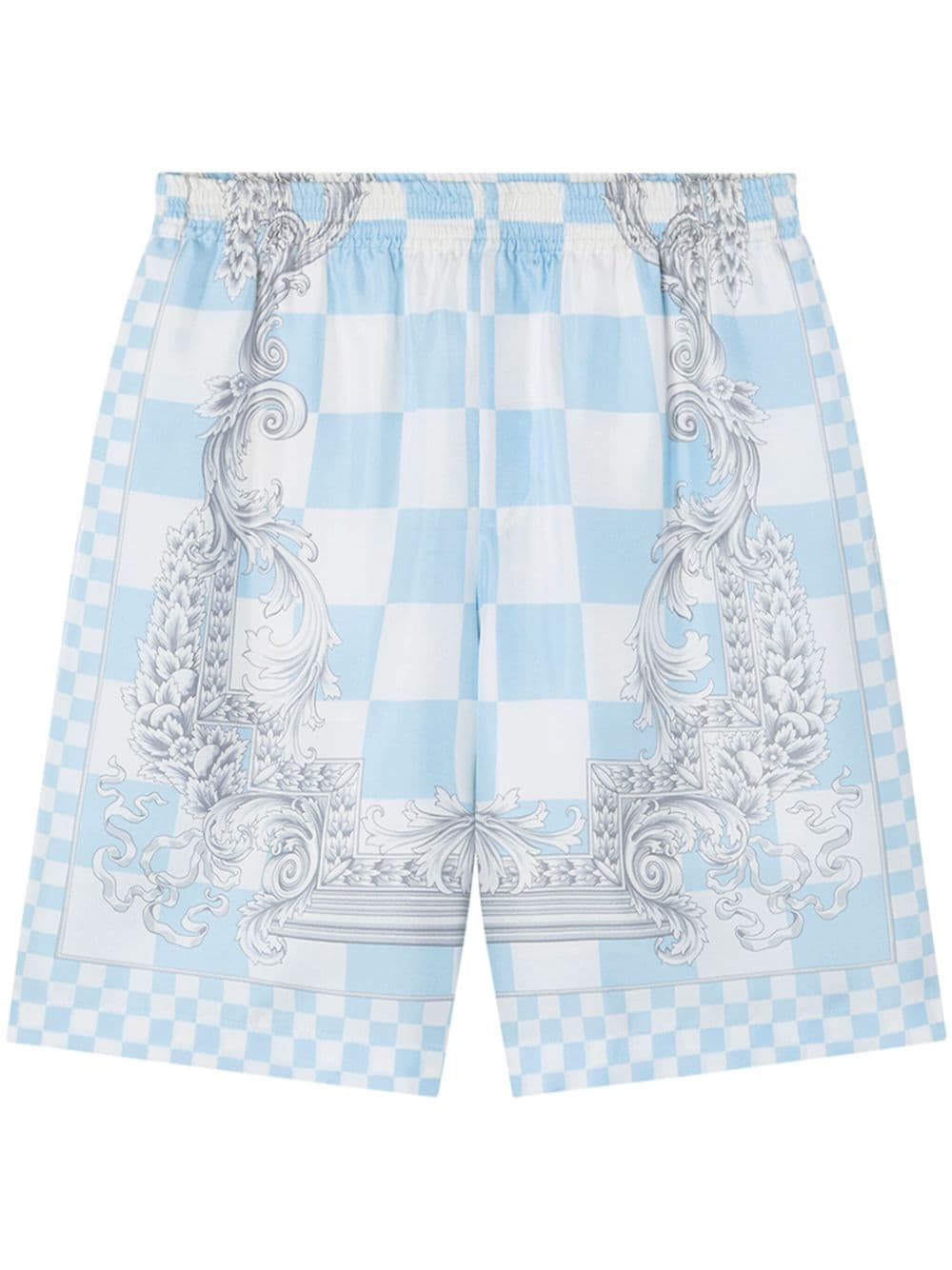 Silk Checkerboard Print Shorts