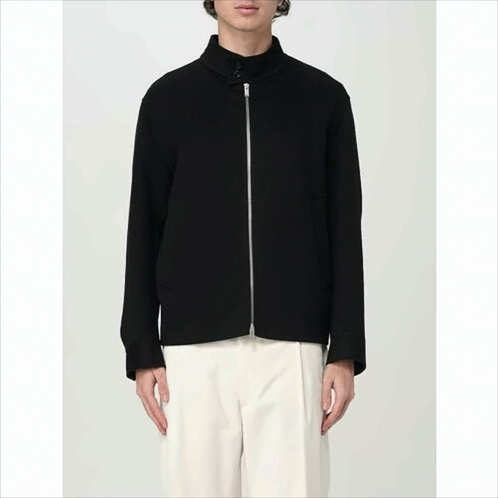 Minimalist Black Wool Jacket with High Collar