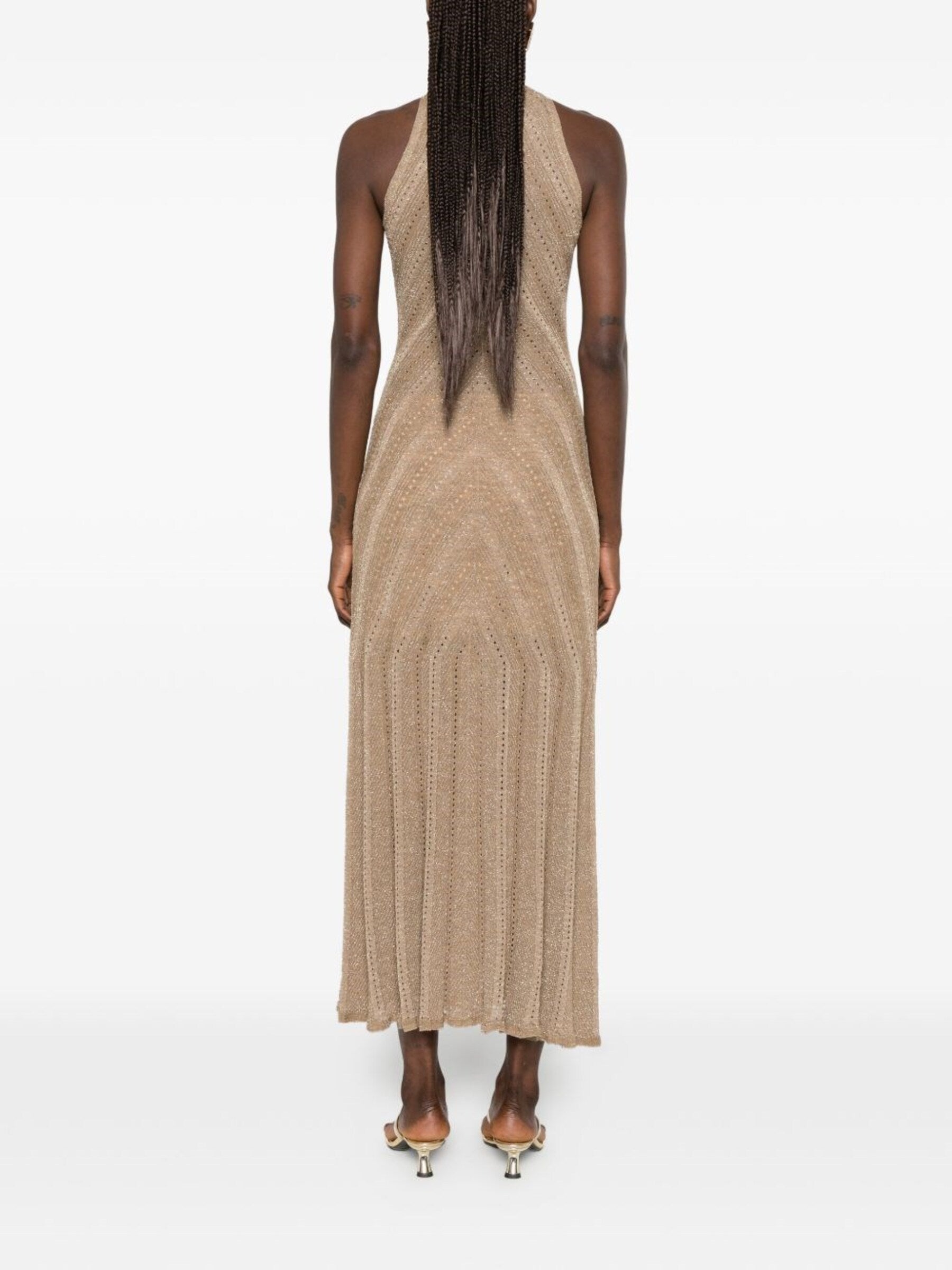 Geometric Textured Knit Midi Dress with High Neckline