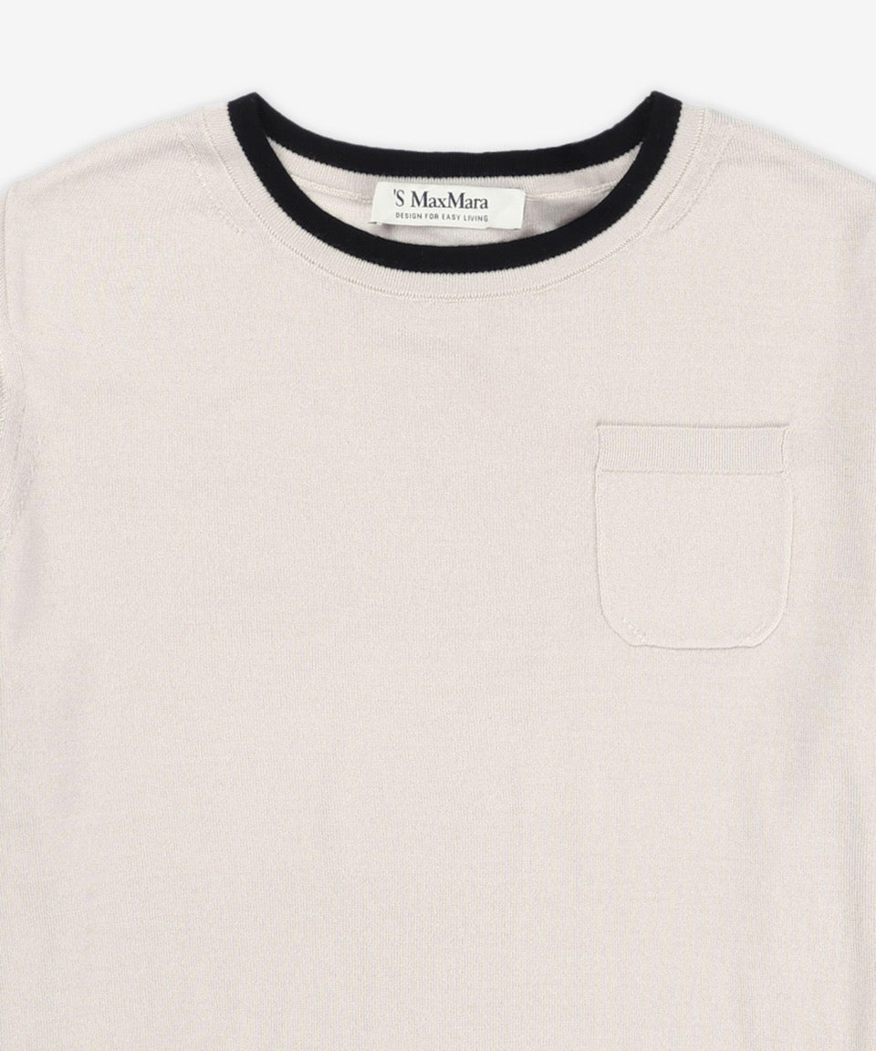 Short-Sleeved Wool Sweater with Contrasting Trim