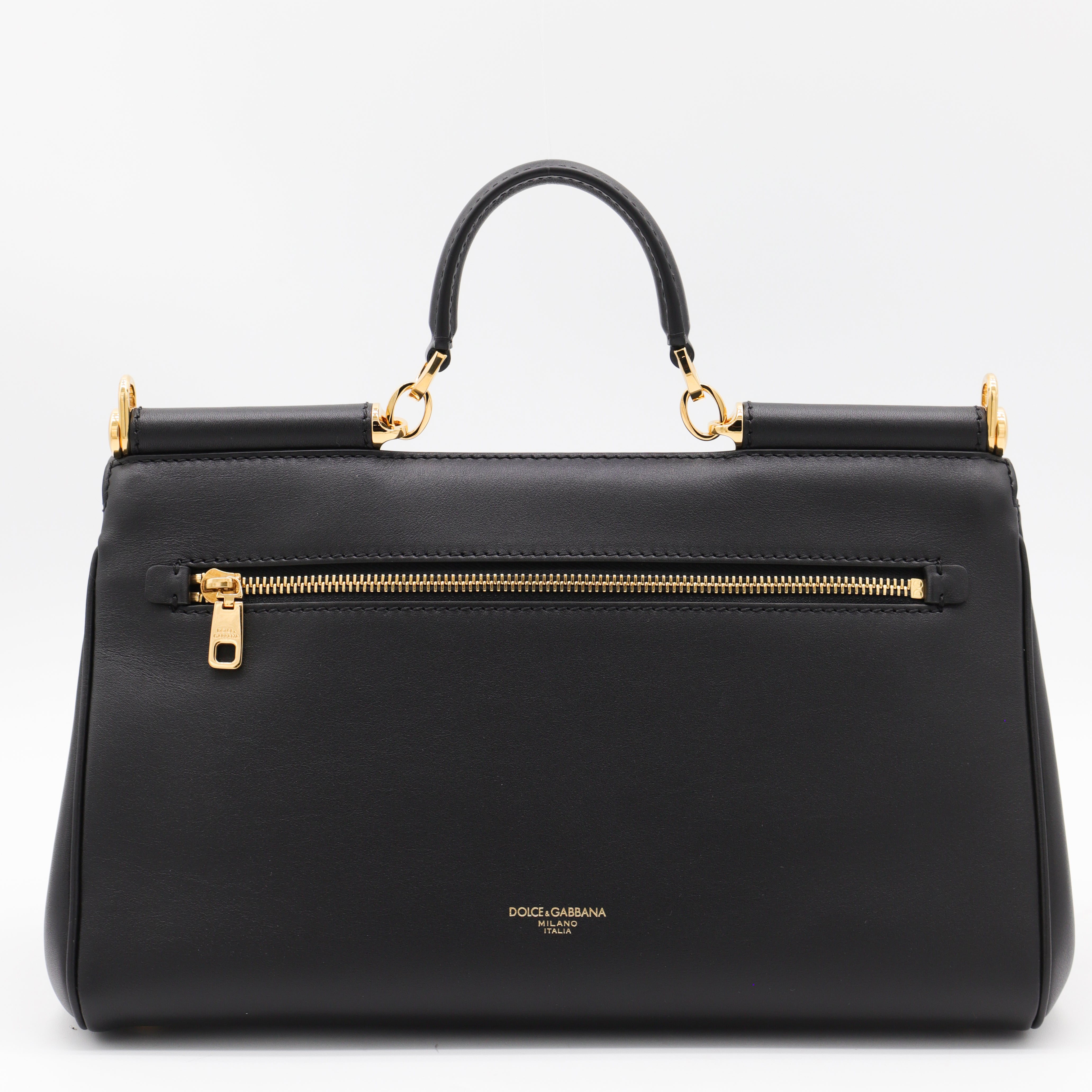 Black Leather My Sicily East West Top Handle Bag