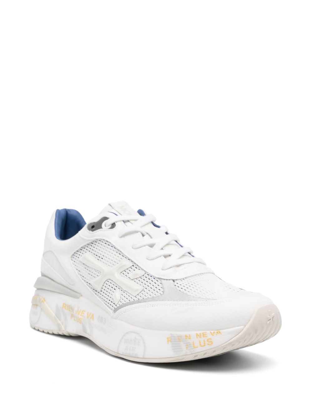 Technical Fabric Suede White Round-Toe Sneakers