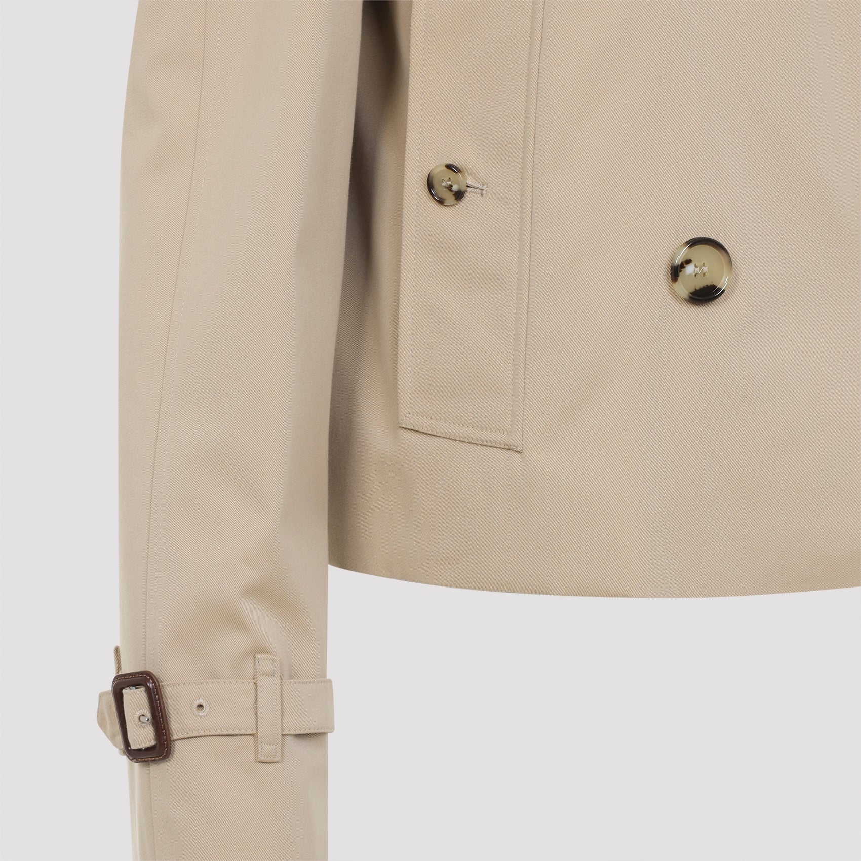 Cropped Double-Breasted Cotton Coat With Classic Collar