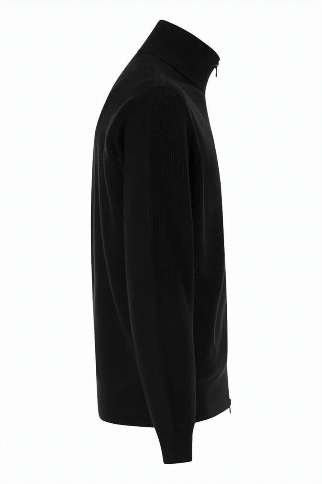 High-Collar Black Zip-Up Sweater