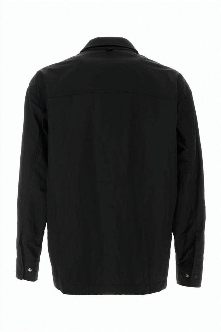 Boxy Cropped Black Nylon Jacket with Classic Collar