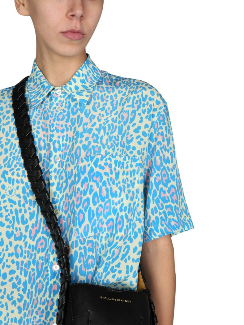 Short-Sleeved Silk Top With Pointed Collar