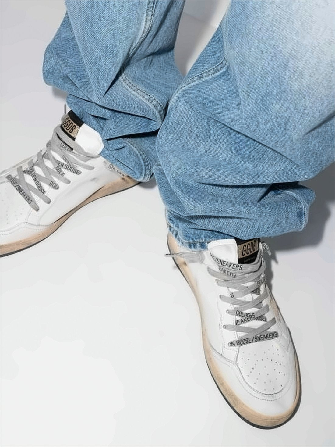 Low-Top Sneakers with Distressed White Leather