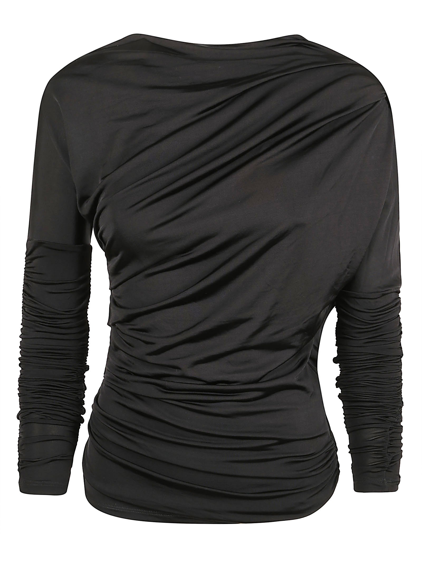 Draped Long-Sleeved Top With Asymmetric Neckline