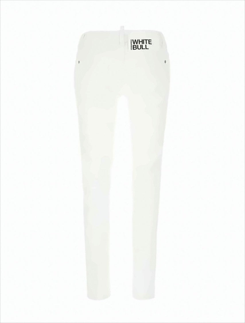 Slim-Fit White Denim Pants with Design