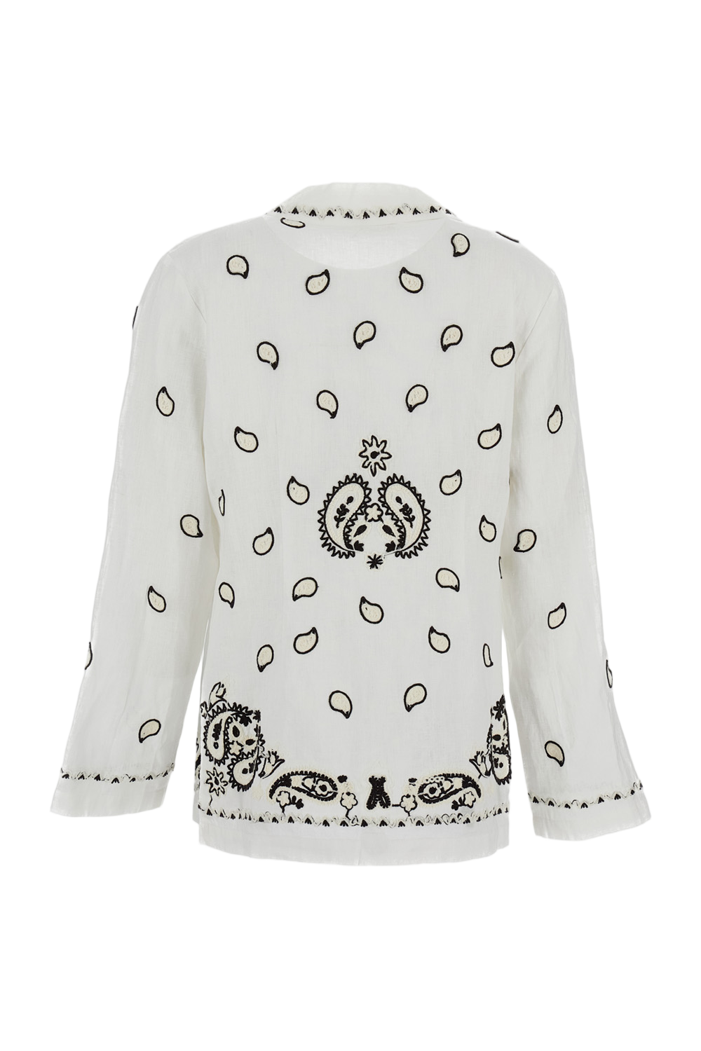 Embroidered Linen Jacket with Classic Lapels