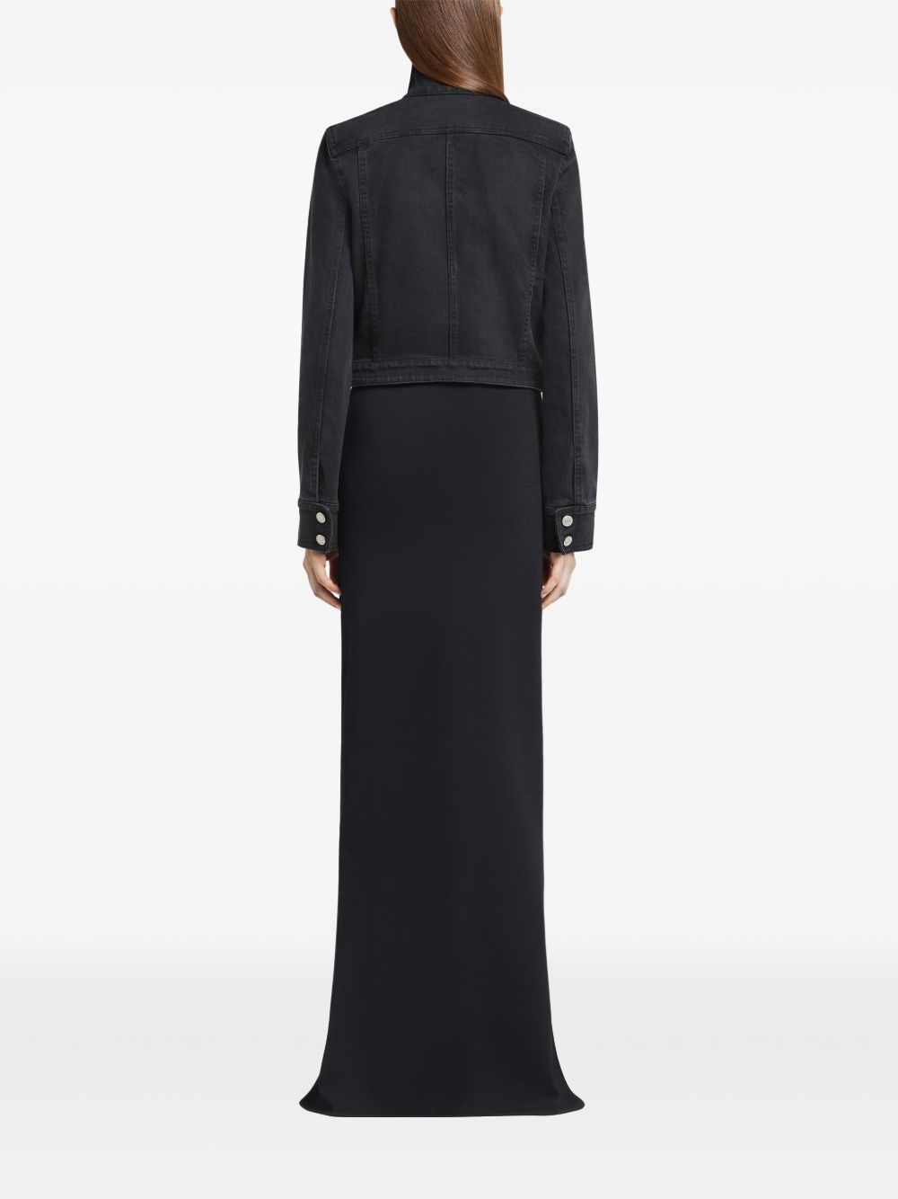 Cropped Jacket with High Collar and Metallic Buttons