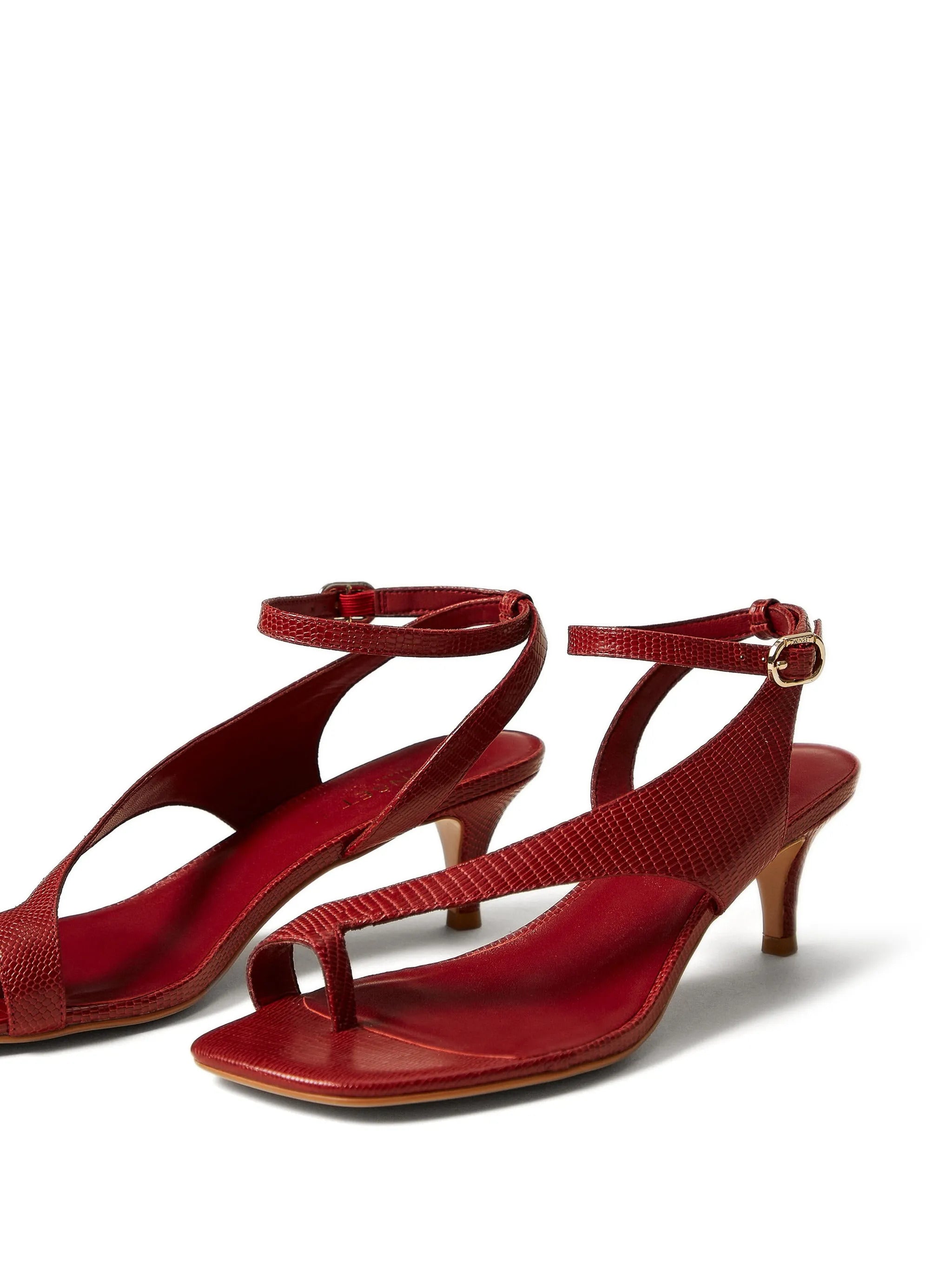 Lizard-Embossed Leather Sandals with Adjustable Ankle Strap