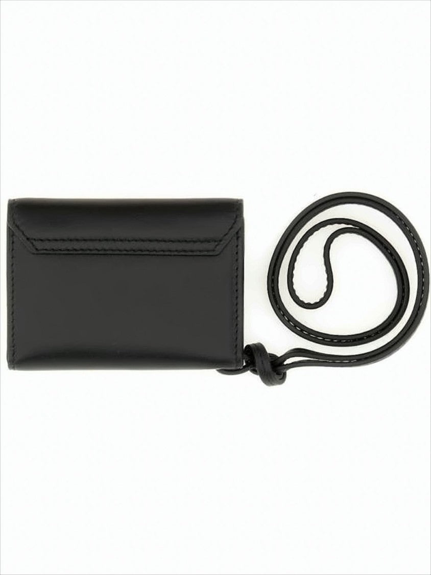 Rectangular Black Leather Card Wallet with Logo Detailing