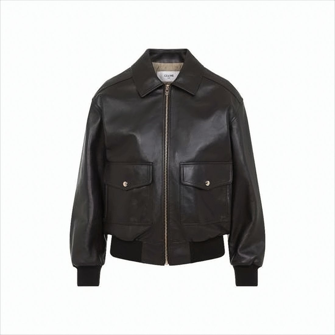 Smooth Lambskin Leather Jacket with Classic Collar and Ribbed Finish