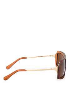 Rectangular Frame Sunglasses with Leather and Metal Accents
