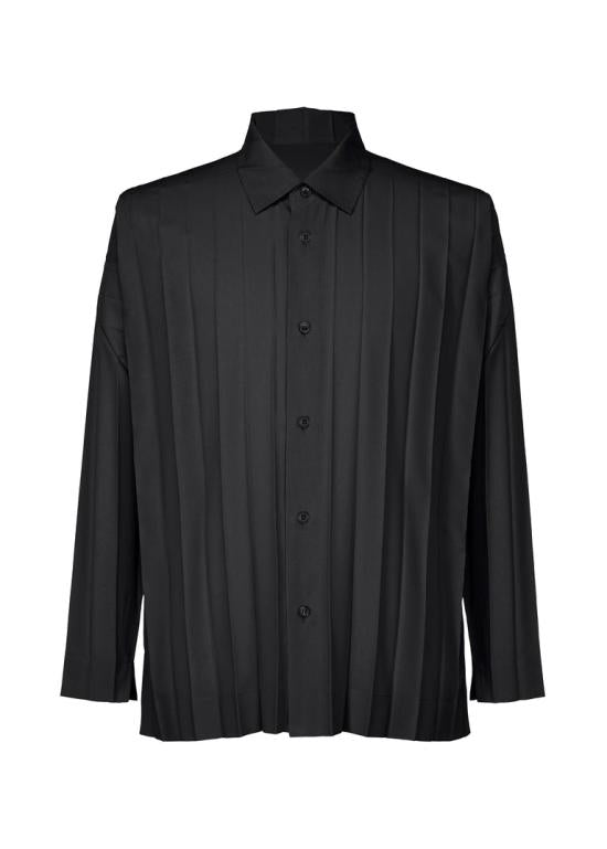 Pleated Long-Sleeve Shirt With Classic Collar And Boxy Fit