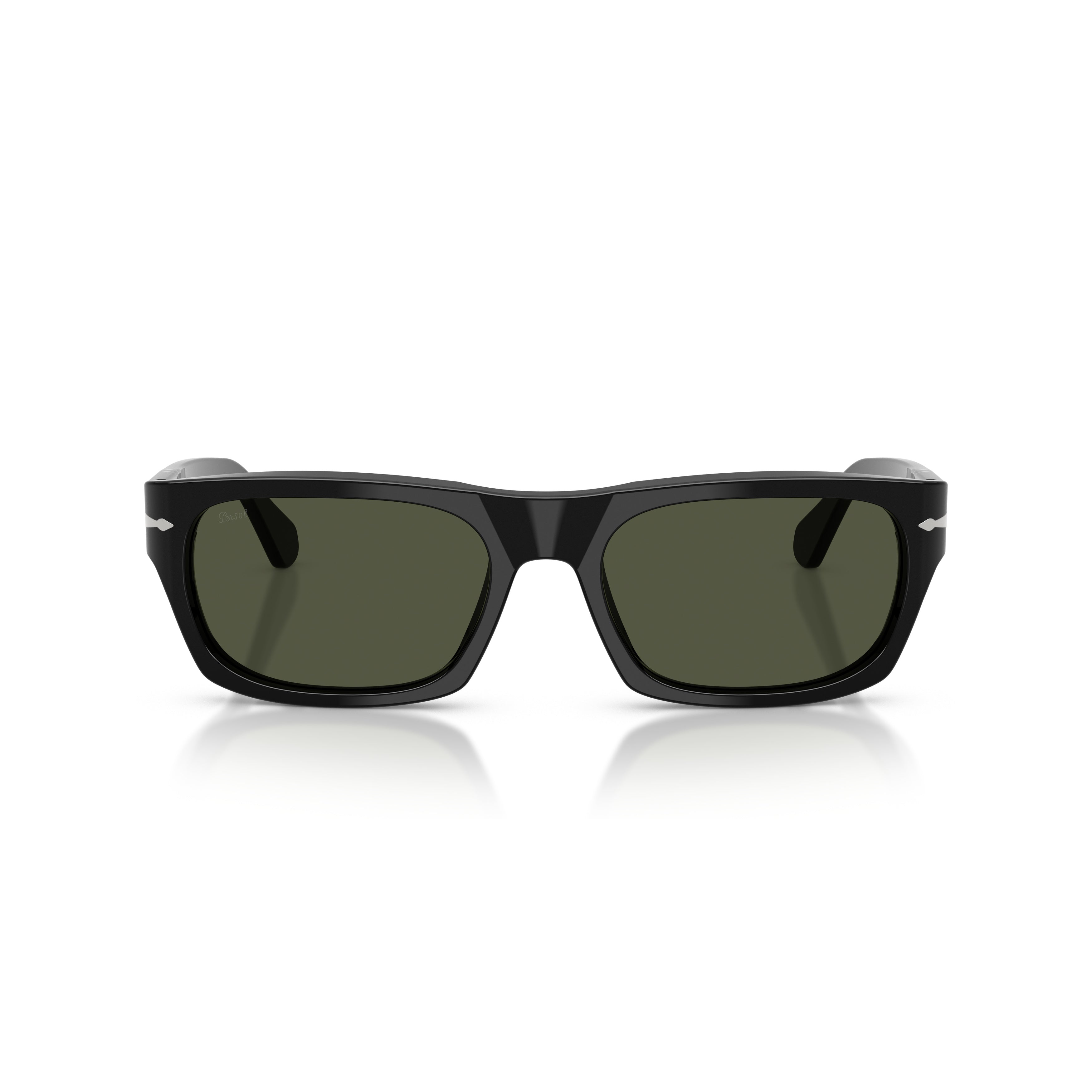 0po3398s Rectangular Black Acetate Sunglasses with Silver Arrow Detail