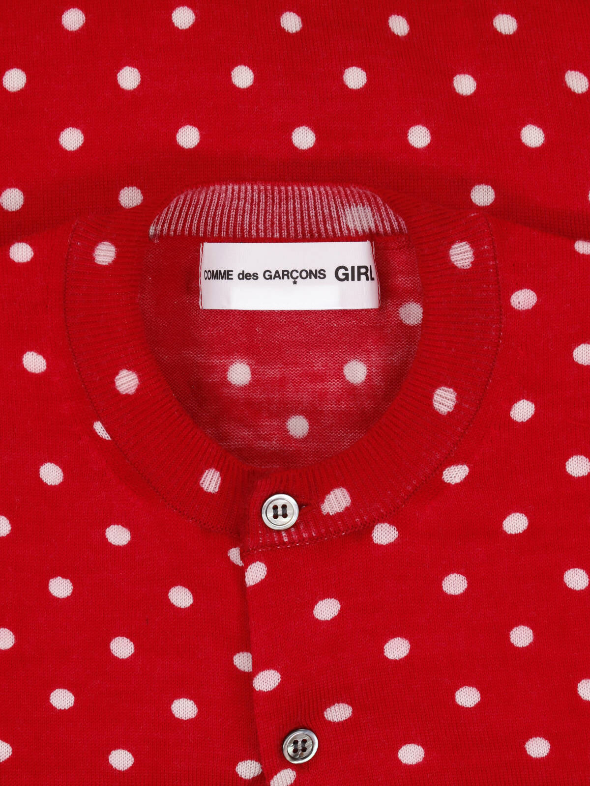 Red Polka Dot Button-Down Cropped Sweater