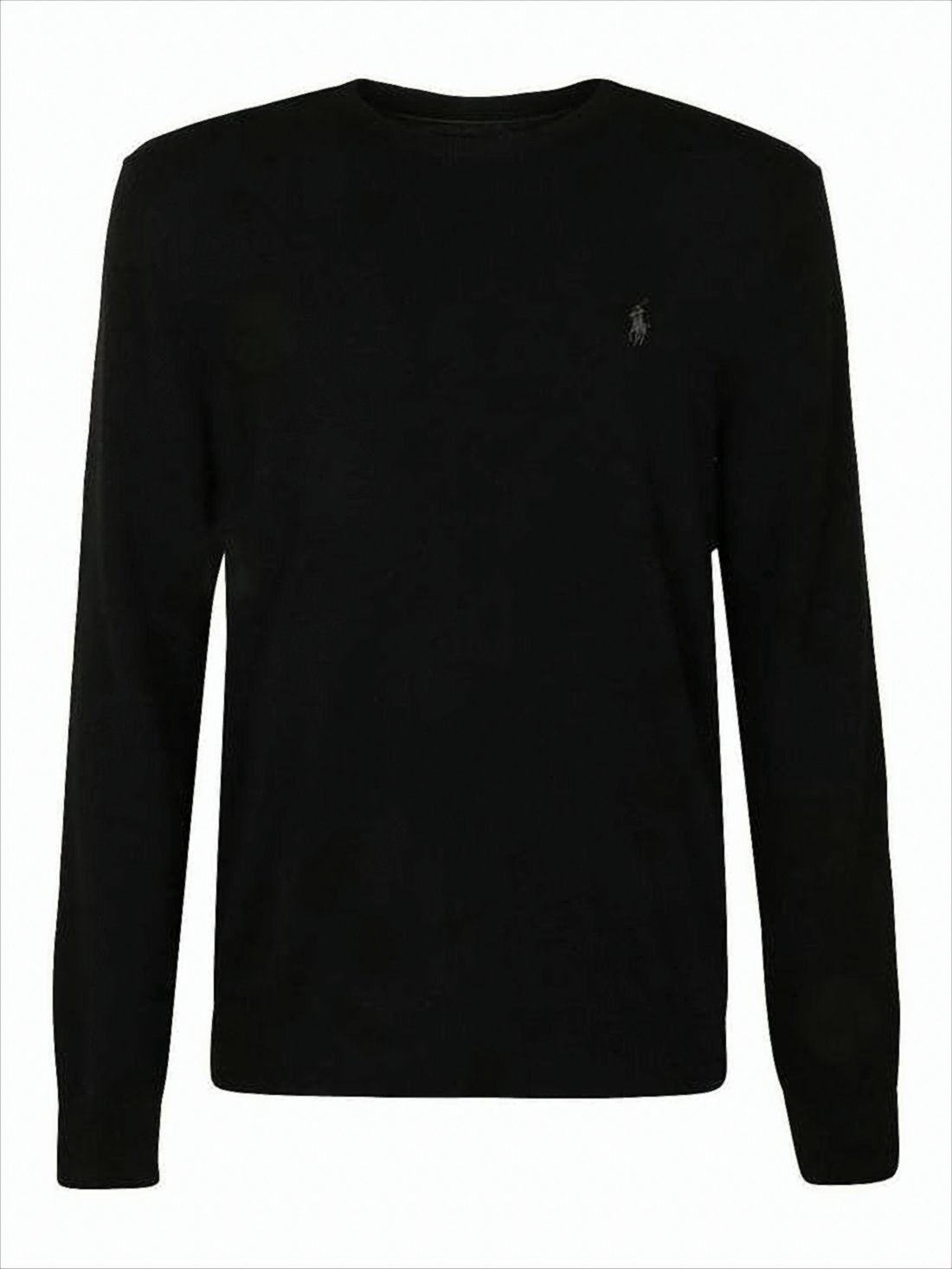 Black Wool Sweater with Classic Crew Neckline and Ribbed Finish