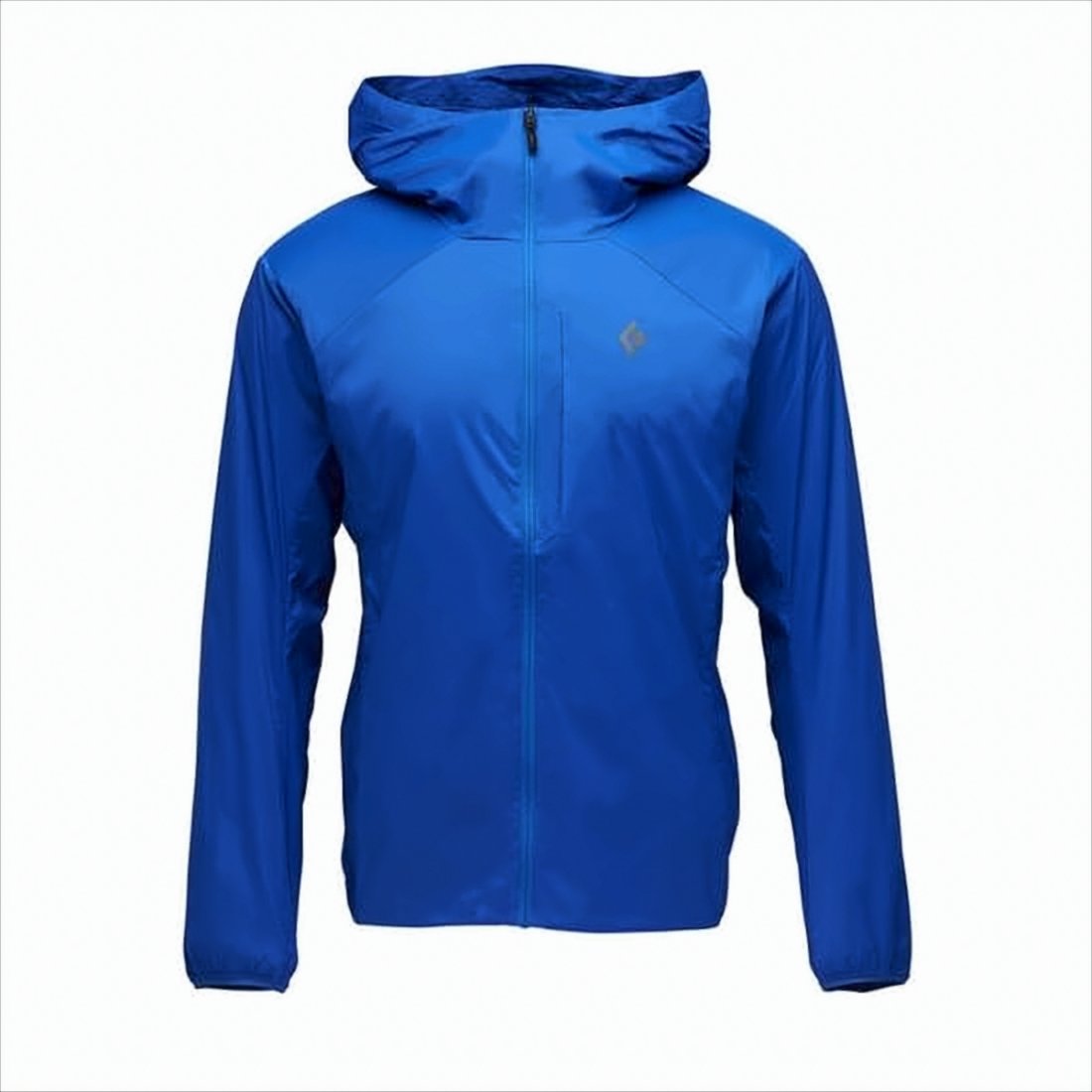 Solid Blue Casual Jacket With Front Zipper And Attached Hood