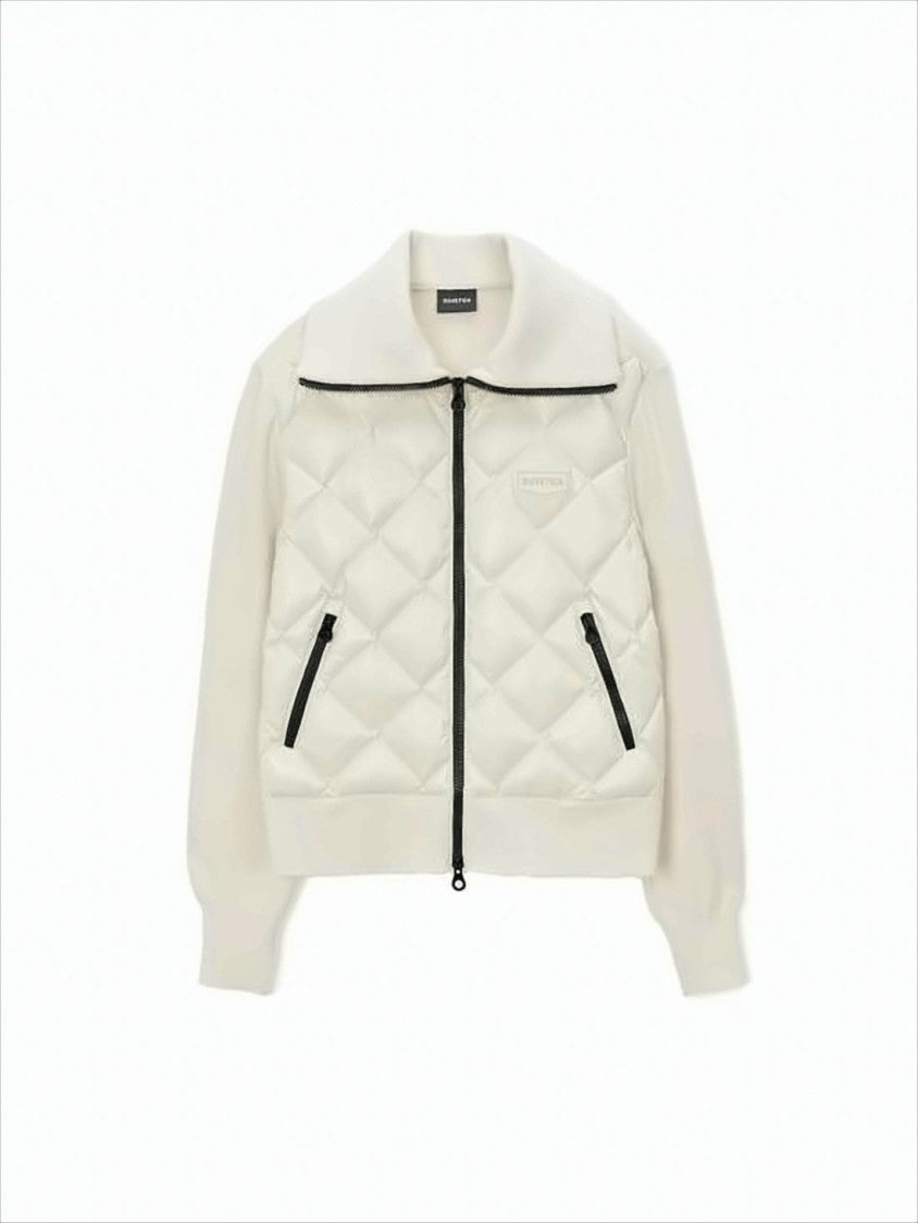 Quilted Front Jacket with Knit Sleeves