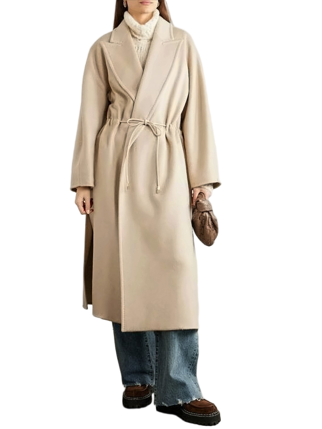 Long Cashmere Coat with Classic Lapel
