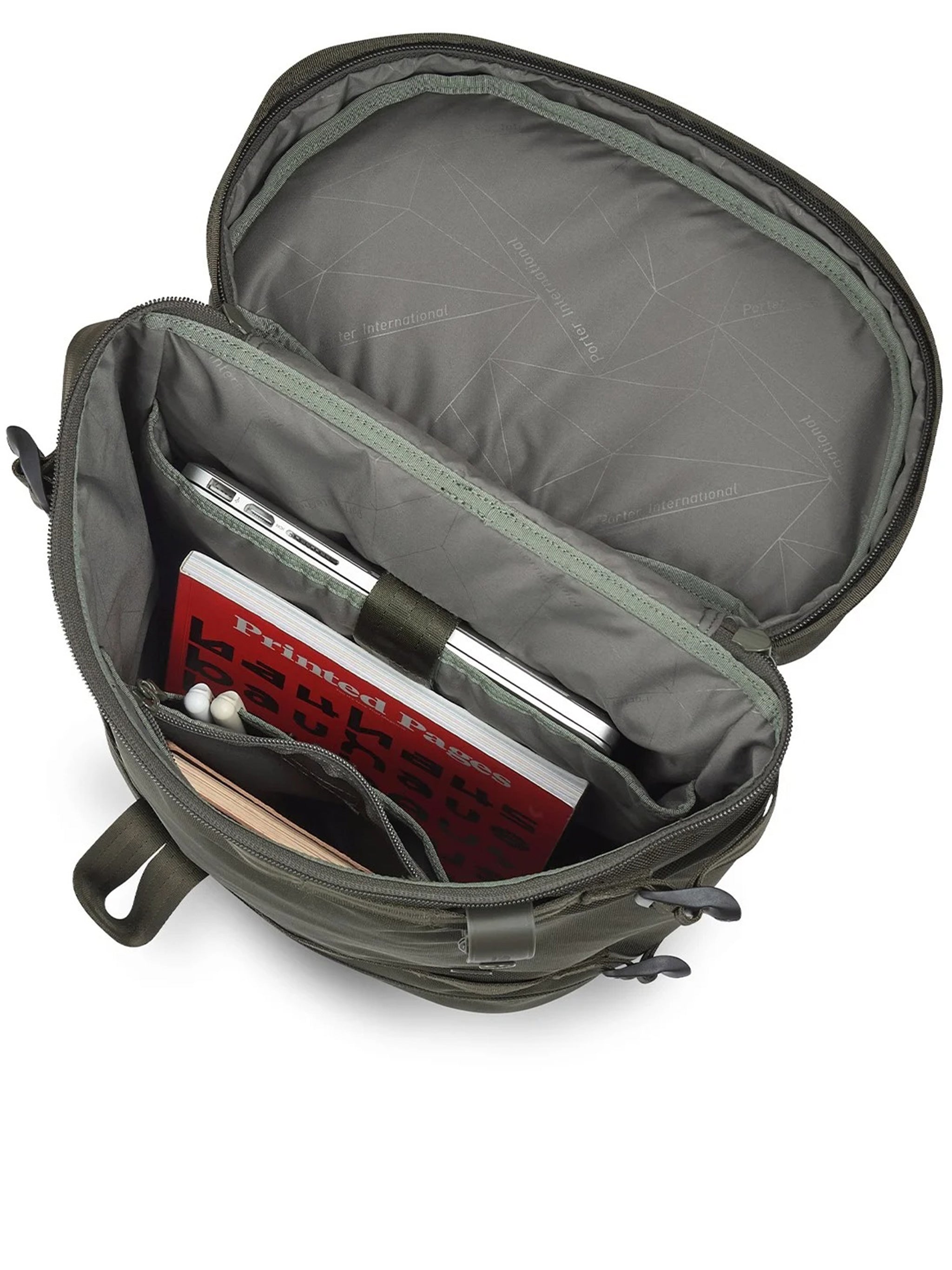 Olive Green Backpack Boxy Structured Nylon Backpack