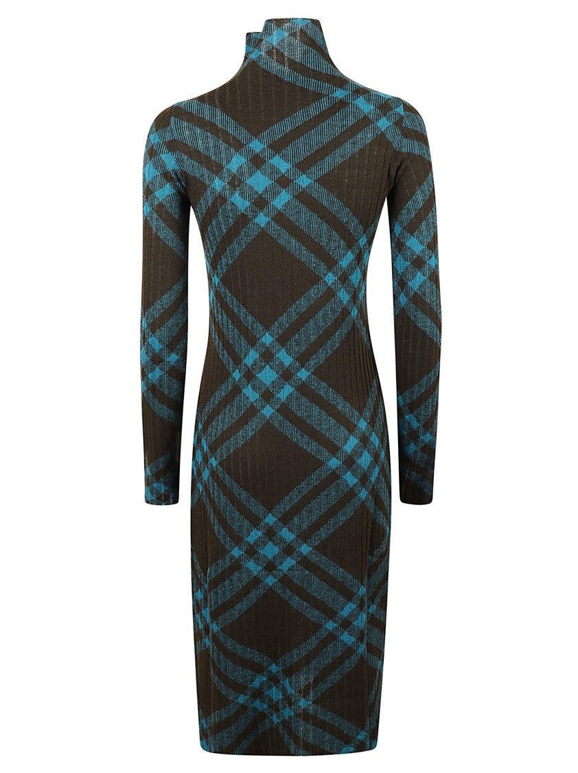 Fitted Plaid Dress With High Neck