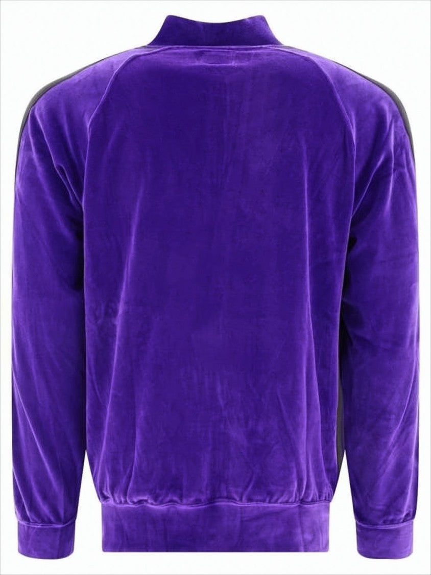 Purple Velour Bomber Jacket with Ribbed Details