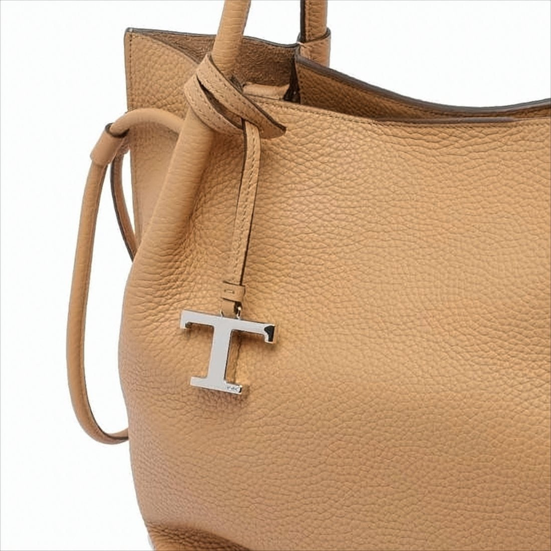 Textured Leather Shoulder Bag with Refined Metallic Charm