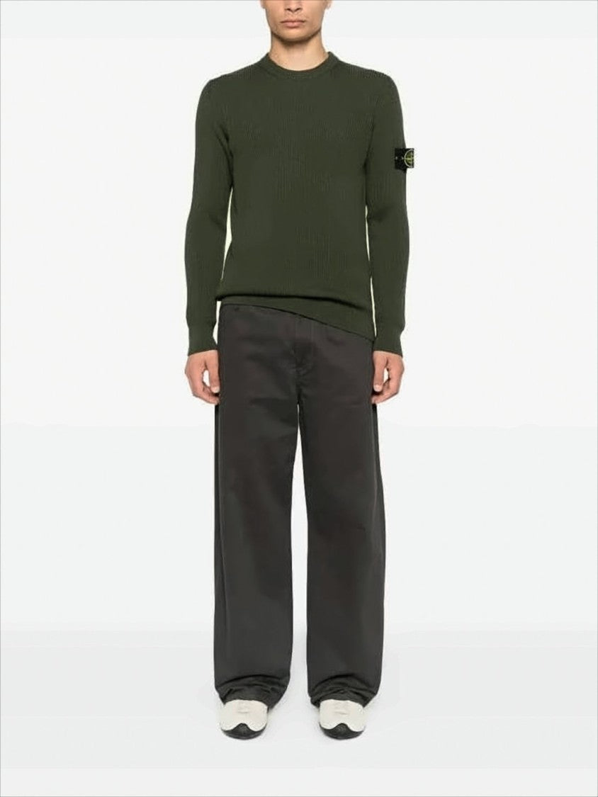 Ribbed Knit Wool Sweater with Iconic Patch Logo